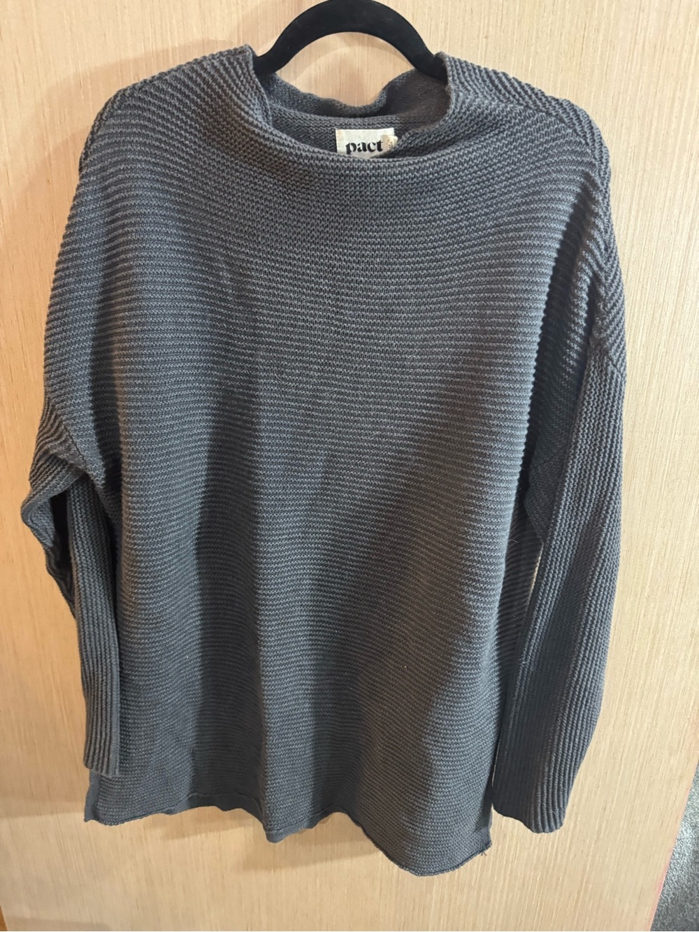 Pact Women's Cotton Charcoal Ribbed Crew Neck Sweater Size Medium